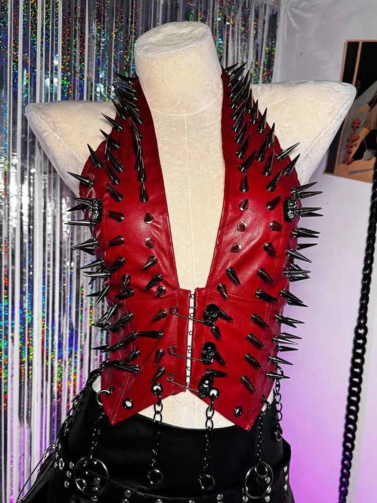 Emo Spike Studded Rivet PU Leather Halter T-shirt