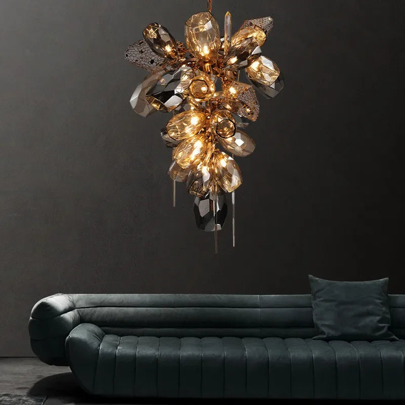 DecorBites™ Glass Shades LED Chandelier Stairs Art Metal Lighting Luxe Chain Hanging Lamp