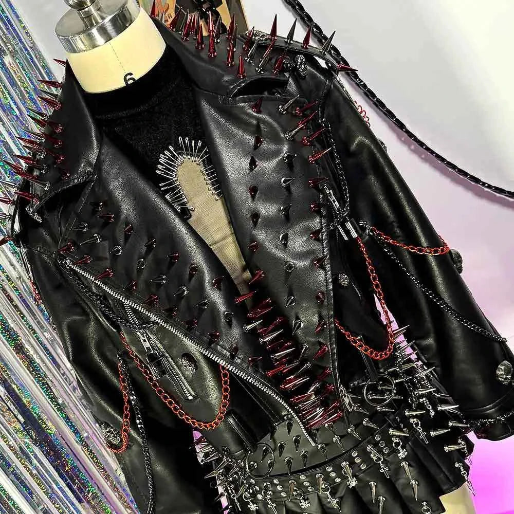Women's PU Leather Skull Studded Jacket Vintage Hand Made Studded Rivet
