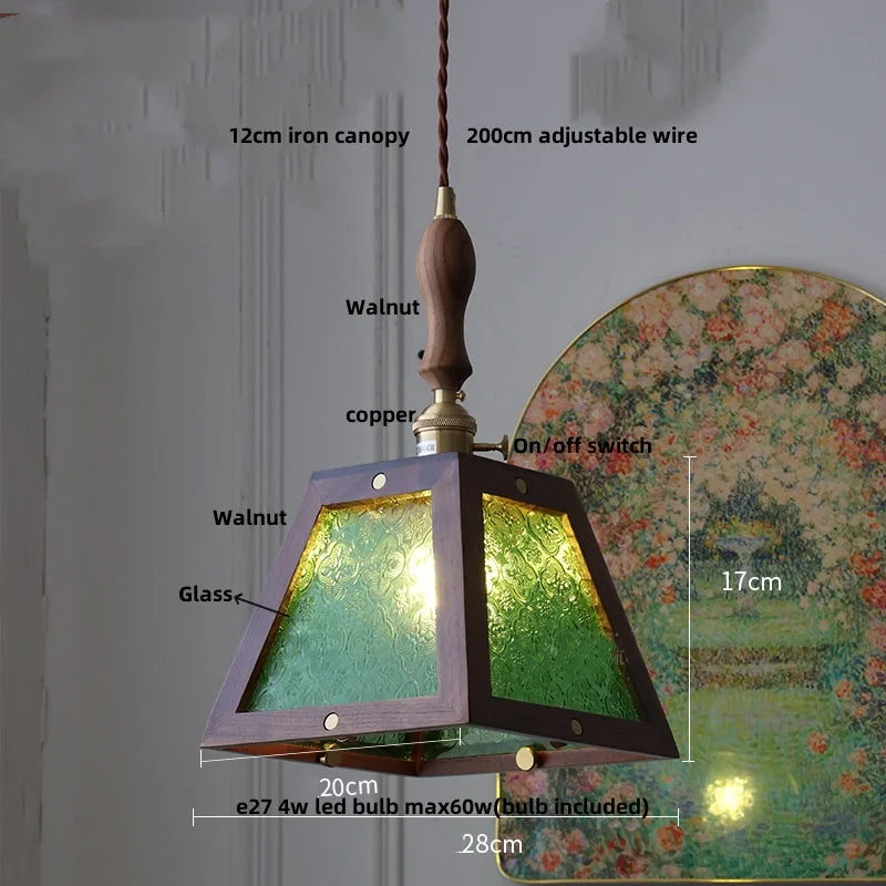 DecorBites™ Glass LED Pendant Lamp with Walnut Wood Brass Accent