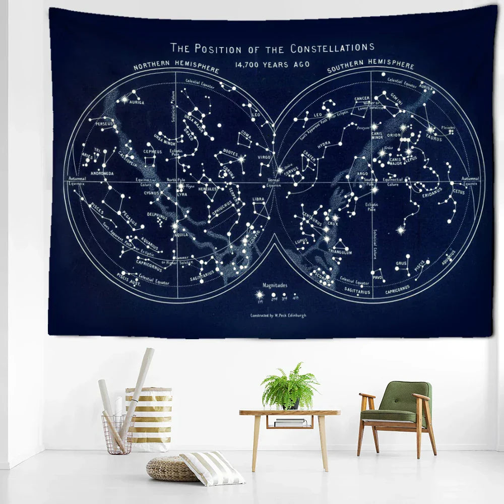 DecorBites™ Cosmic Constellation Compass Tapestry: Abstract Psychedelic Witchcraft Wall Hanging