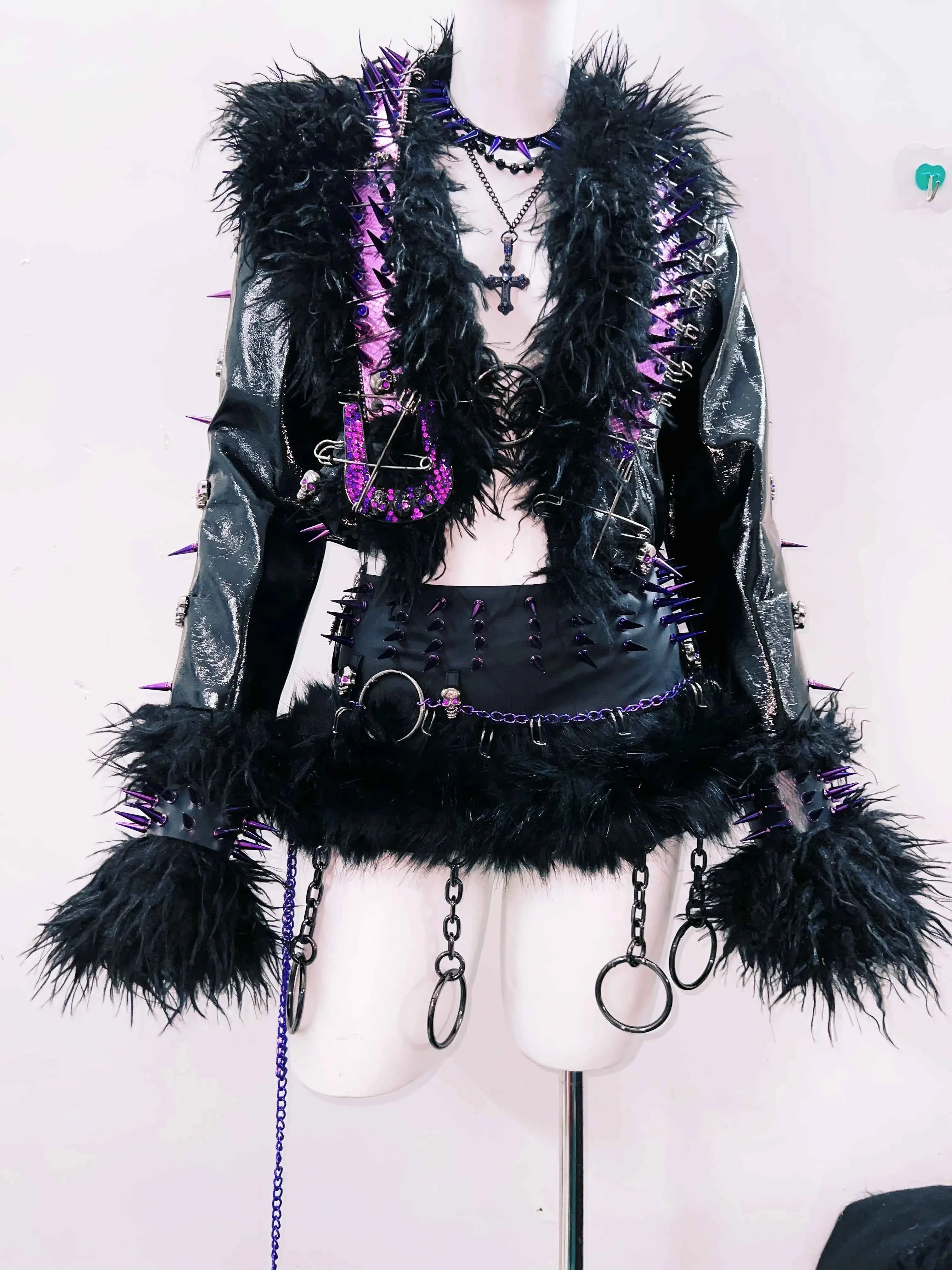 Women's Rivet Leather jacket Skull Leather jacket Gothic Leather jacket