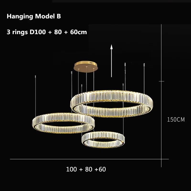 DecorBites™ Crystal LED Chandelier: Modern Steel Pendant Lighting for Luxurious Foyer Decor