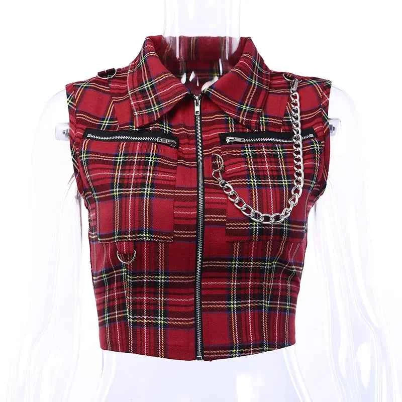 Women Plaid Punk Streetwear Zipper Sweatshirt