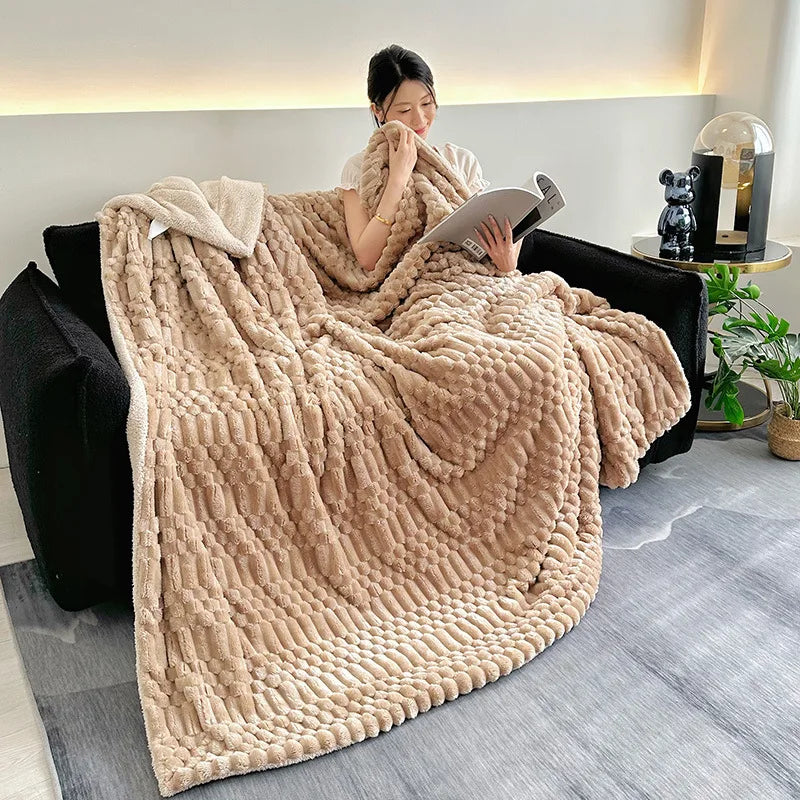 DecorBites™ Double-Layer Lamb Plush Throw Blanket for Home and Travel