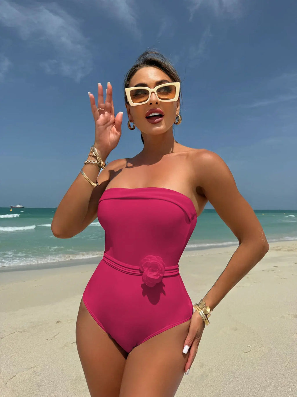 New One-piece Multi-wear One-piece Drawstring Strap Small Flower Swimsuit Swimsuit Bikini