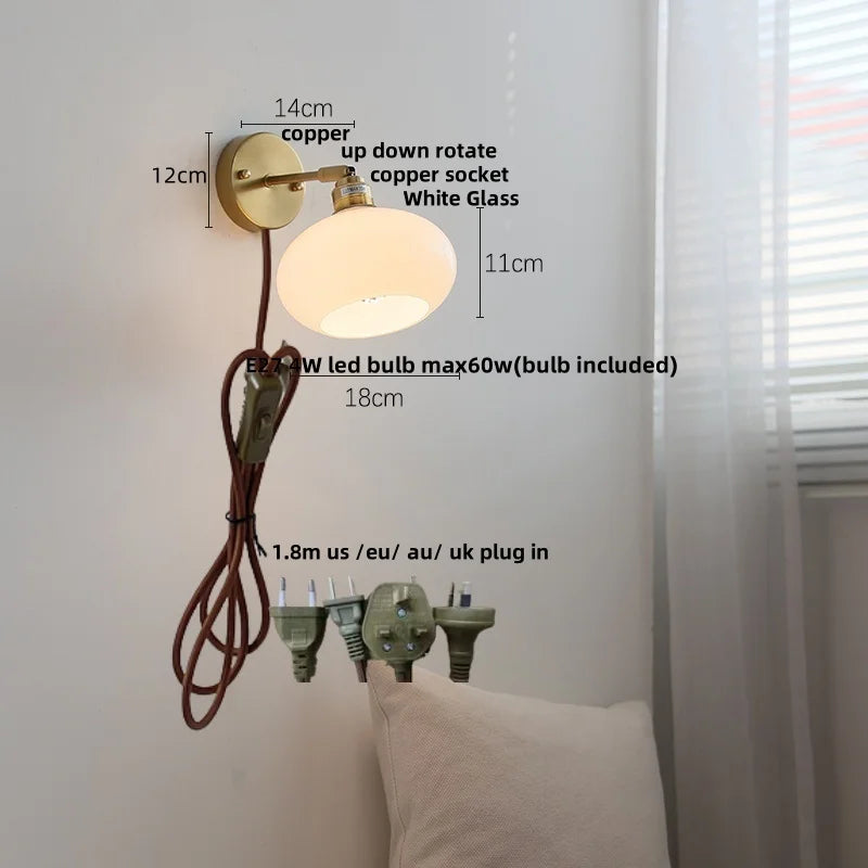 DecorBites™ Japanese Style LED Wall Sconce White Glass Rotate Pull Chain Stair Light Fixtures