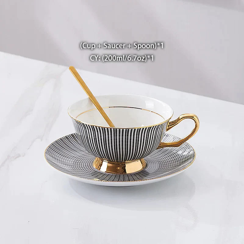 DecorBites™ Gold Porcelain Tea Set 200ml Elegant Coffee Cup Saucer Spoon Set