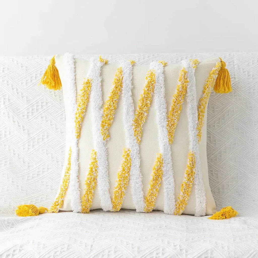 DecorBites™ Geometric Tufted Tassel Cushion Cover Cotton Canvas Fall Pillow Cover