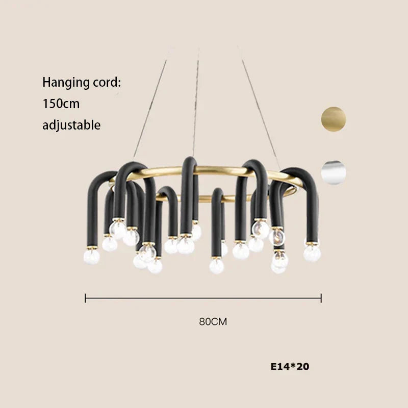 DecorBites™ Black Aluminum U-Shaped Tube Dimmable LED Chandelier for High Ceilings