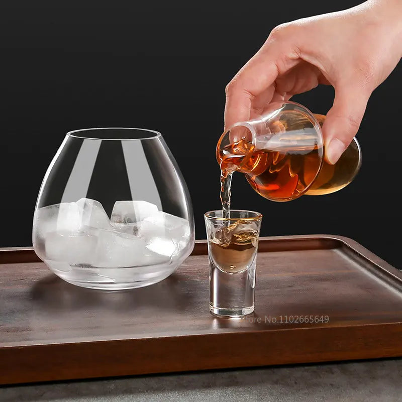 DecorBites™ Japanese Style Glass Wine Bottle & Cup Set with Wine Warmer