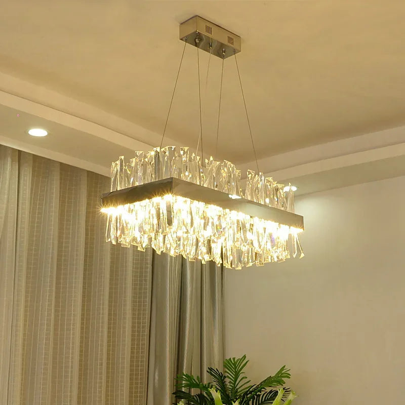DecorBites™ Crystal LED Chrome Pendant Chandelier for Kitchen Dining Living Room