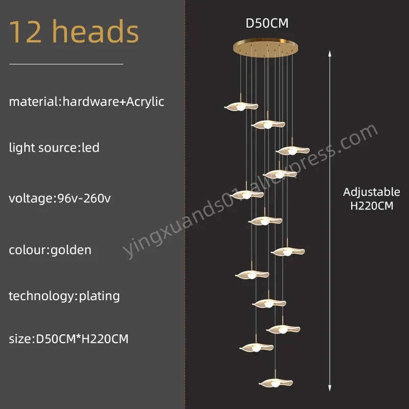 DecorBites™ Gold Acrylic Chandeliers LED Pendant Lamp Modern Staircase Living Room Lighting