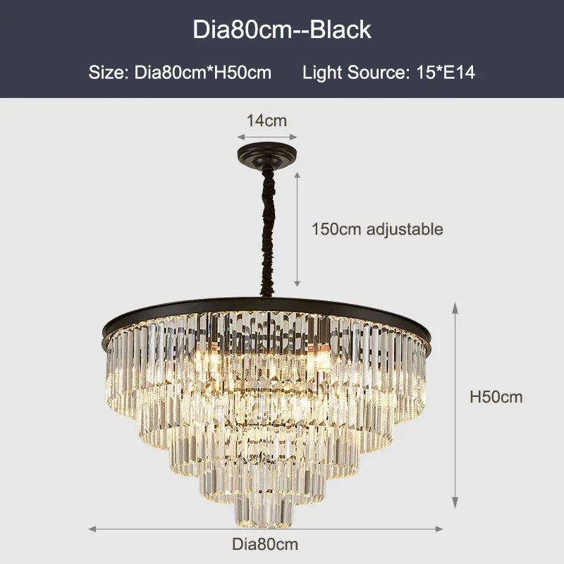 DecorBites™ Crystal Ceiling Chandelier: Modern Black Gold LED Pendant Lamp for Luxury Living Room