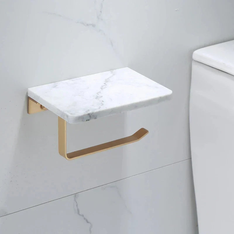 DecorBites™ Gold Marble Toilet Paper Holder Tissue Box Stand Wall Mount Bathroom Rack