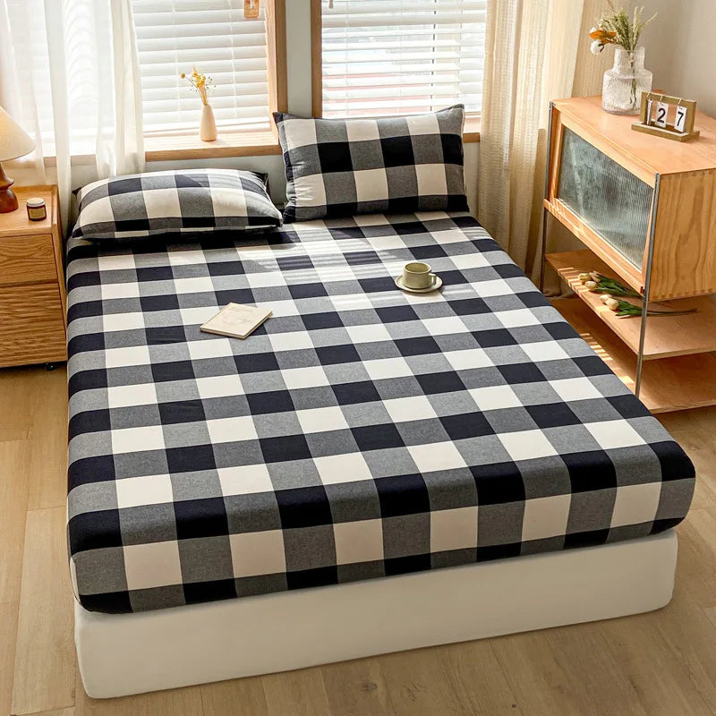 DecorBites™ Cotton Stripe Fitted Sheet- Single Cozy Mattress Cover with Elastic Band