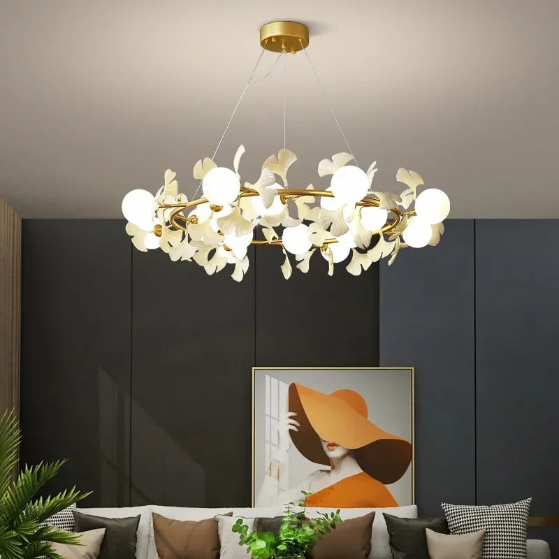 DecorBites™ Gingko Leaf Branch LED Ceiling Chandelier for Modern Living Room and Bedroom