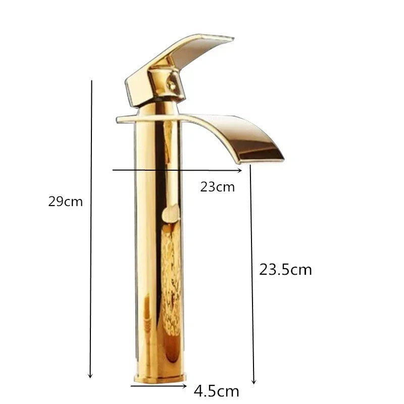 DecorBites™ Gold Waterfall Bathroom Faucet Single Handle Basin Mixer Tap Brass Sink Crane