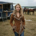 Women's Vintage Suede Jacket Fur Collar Lapel Jacket Warm High Grade