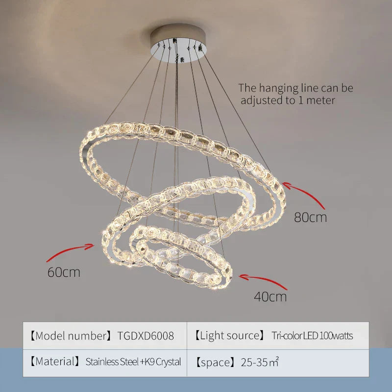 DecorBites™ Crystal Chandelier: Modern Net Red Circle Light for Living Room, Bedroom, Restaurant