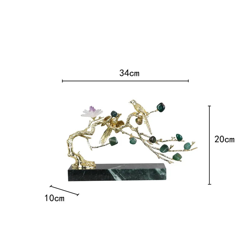 DecorBites™ Crystal Golden Tree Handicraft: Artisan Metal Figurine for Home Decor