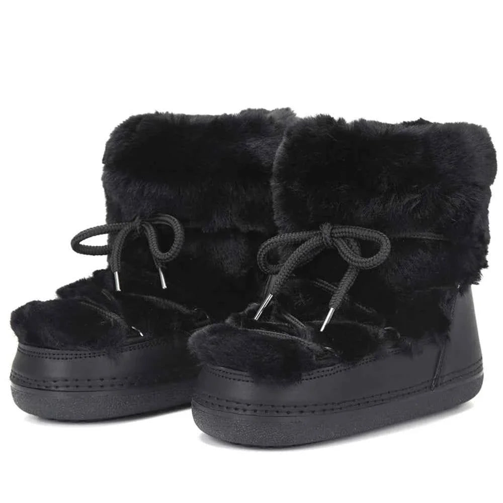 Faux Fox Fur Snow Boots Furry Warm Cotton Boots Female Outdoor Ski Boots