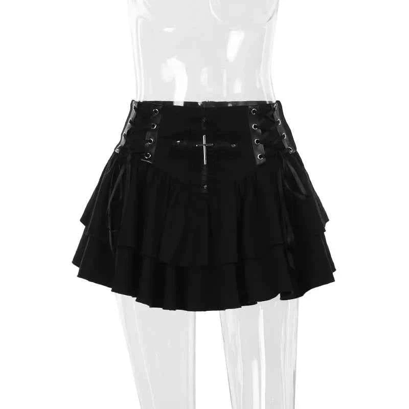 Lace Cross Mini Skirt Y2k Grunge