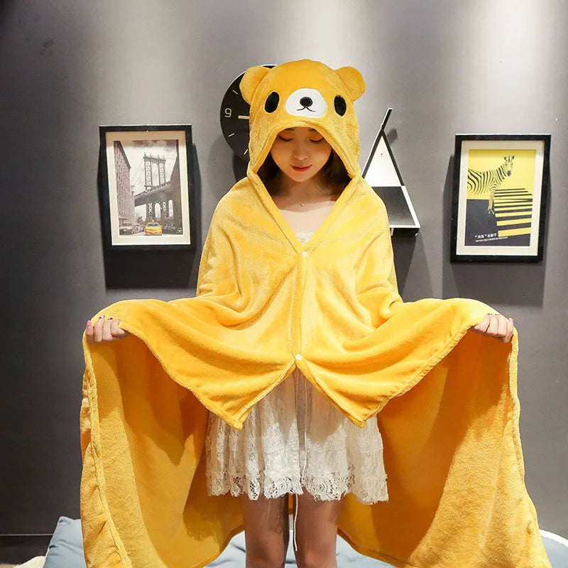 DecorBites™ Cozy Cartoon Hooded Cape Blanket for Winter Nap, Office, and Home Office Warmth
