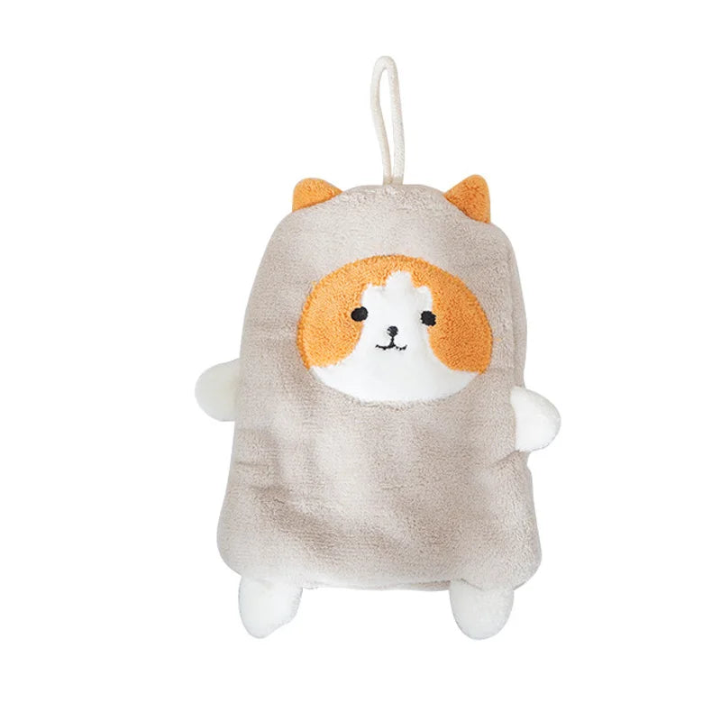 DecorBites™ Coral Plush Cat Microfiber Hand Towel: Cute Quick-Drying Kitchen Bathroom Accessory