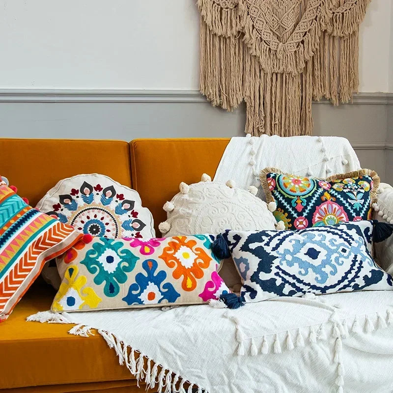 DecorBites™ Embroidered Flower Boho Long Cushion Covers for Bedroom and Sofa