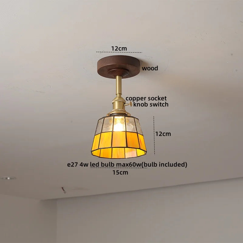 DecorBites™ Green Glass LED Ceiling Lights: Modern Copper Wood Indoor Lamp