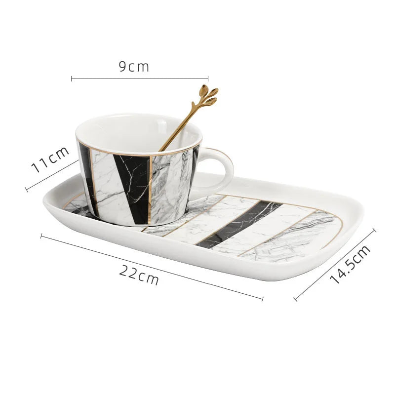 DecorBites™ Gilded Marble Texture Ceramic Cup & Saucer Set for Dining Table Tea & Coffee