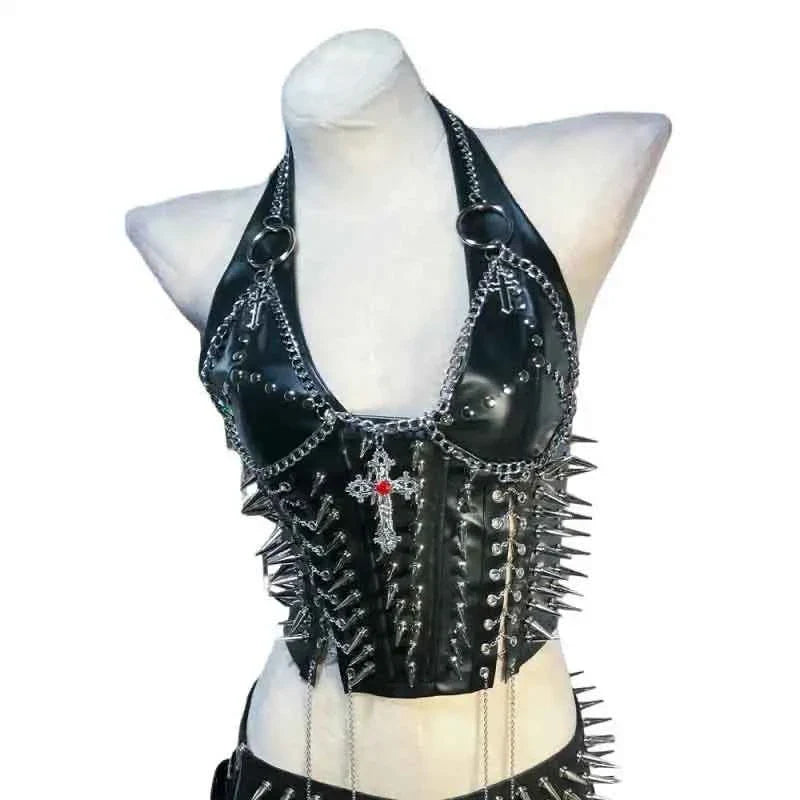 Grunge Emo Clothing ALT Punk Rock Clothes with Spikes Y2K Cyber Sexy Gothic Tank Goth T-shirt