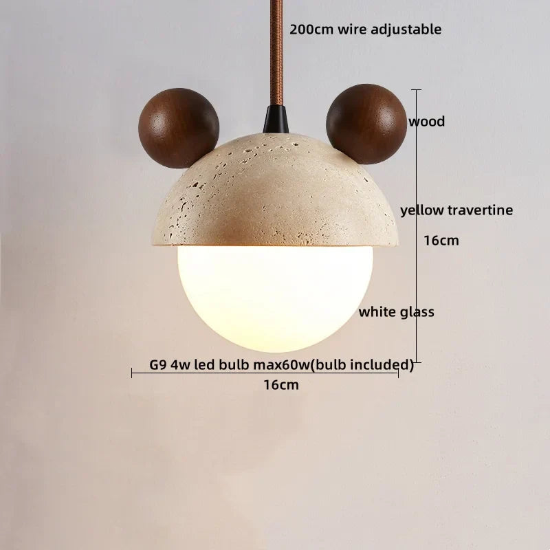 DecorBites™ Japanese Style LED Pendant Lights Wood Canopy Cement Lampshade