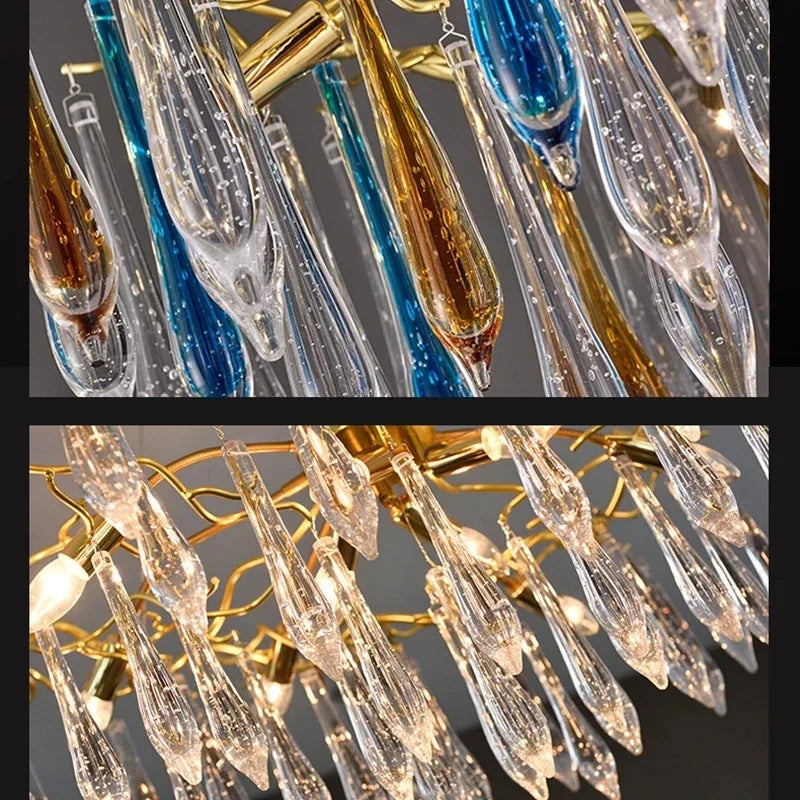 DecorBites™ Crystal Water Drop LED Chandeliers: Modern Luxury Branch Design for Living & Dining Rooms