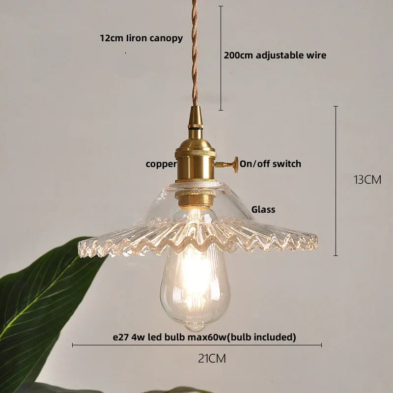 DecorBites™ Green Glass LED Pendant Lights with Walnut Wood Hanging Lamp