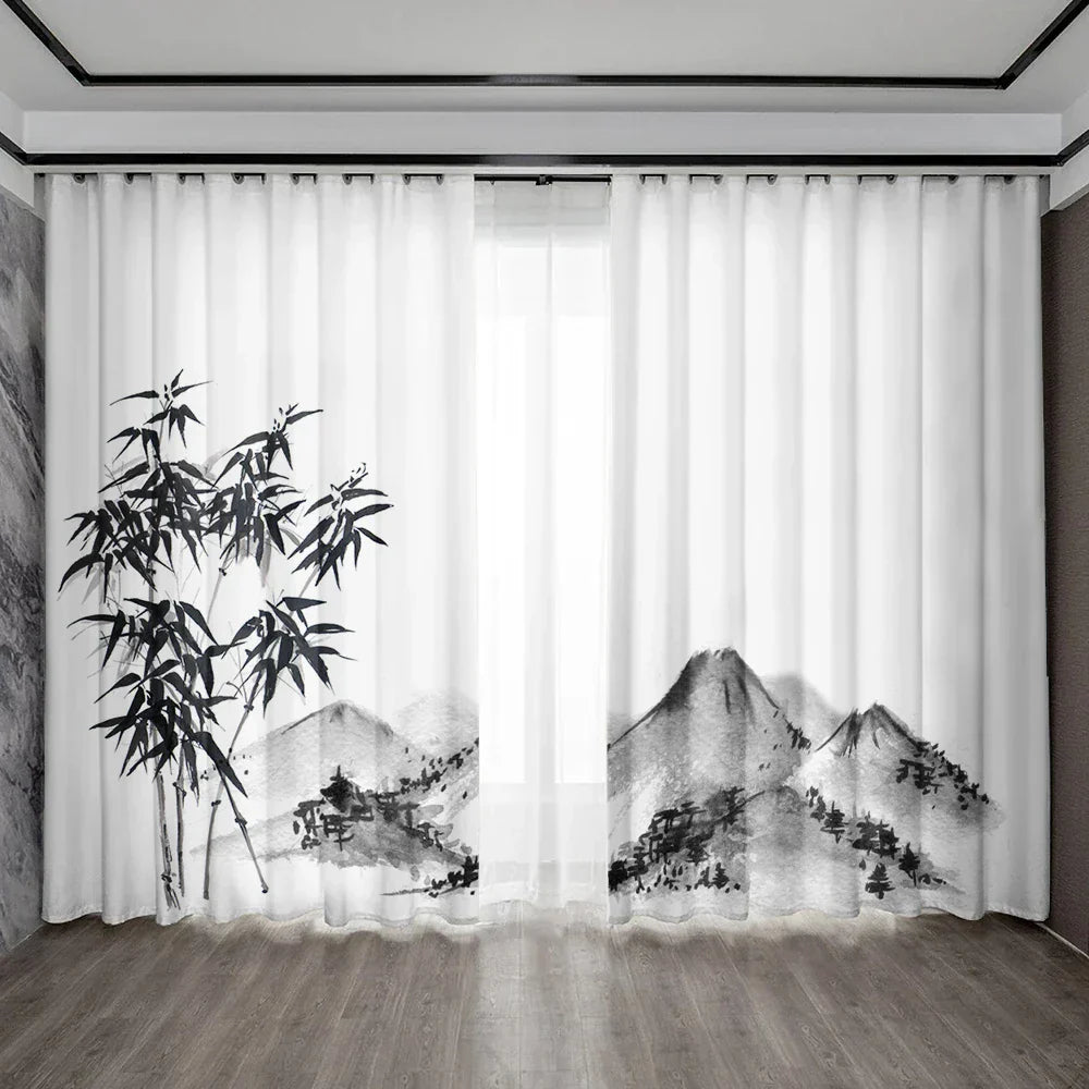 DecorBites™ Bamboo Ink Painting Curtains for Home Decoration Elegant Finish