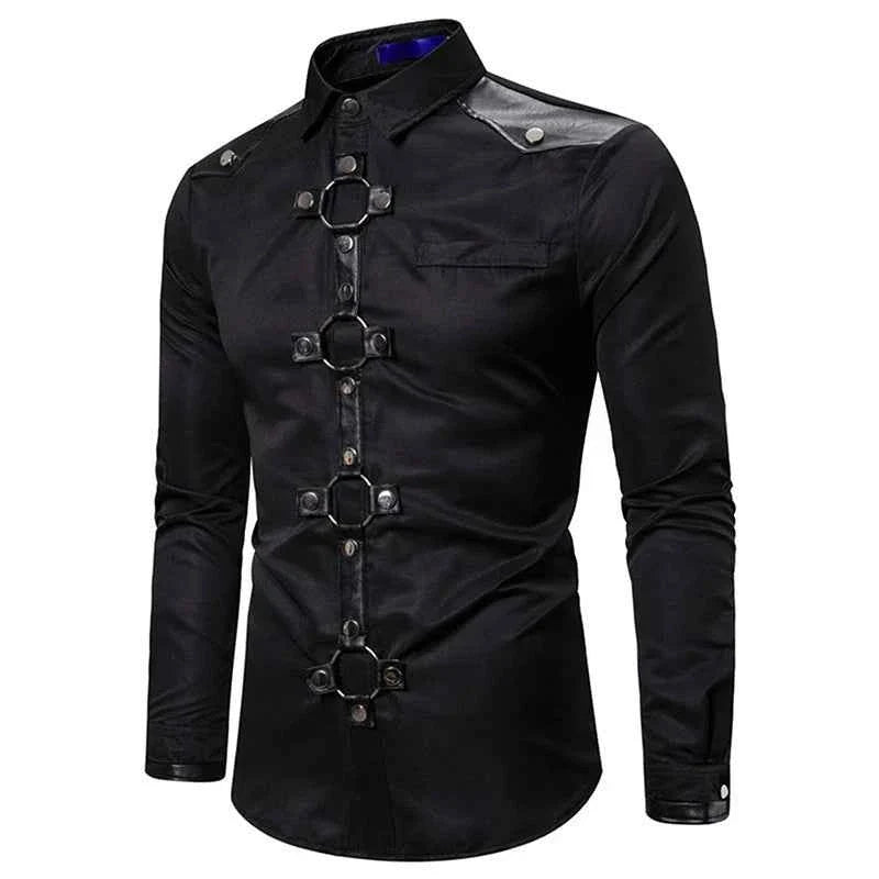 Men's Gothic Style Tee Regular Fit Rivet Lapel Long Sleeve