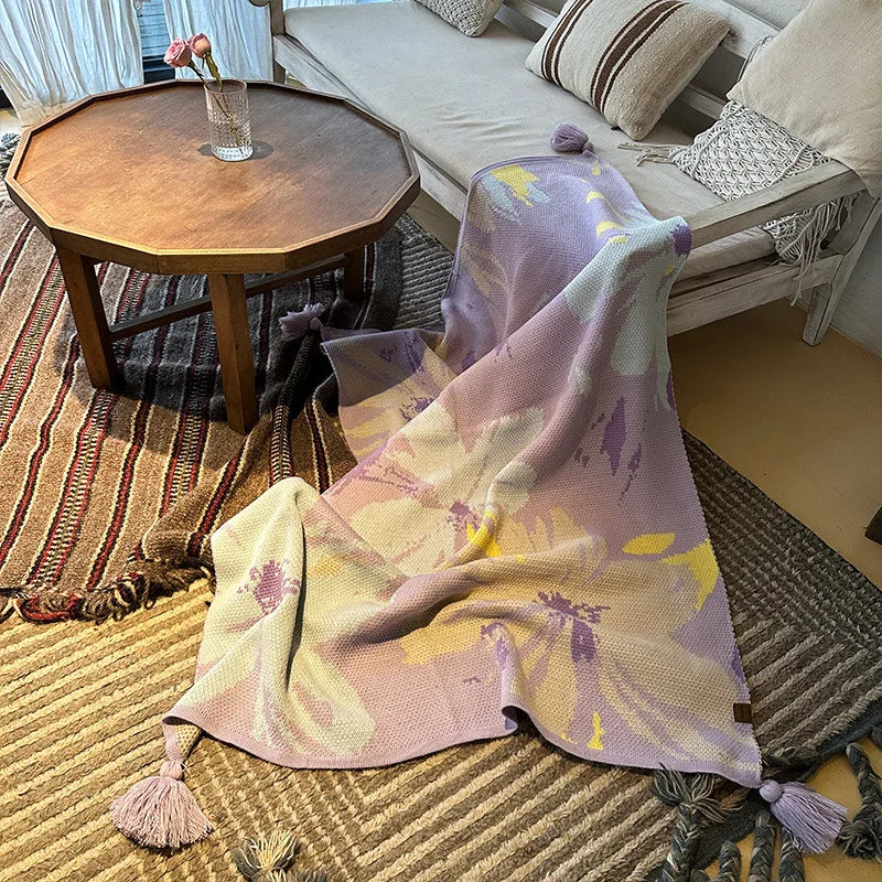 DecorBites™ Cozy Knit Blanket: Purple Multifunctional Sofa Cover for Living Room, Office, and Nap Time