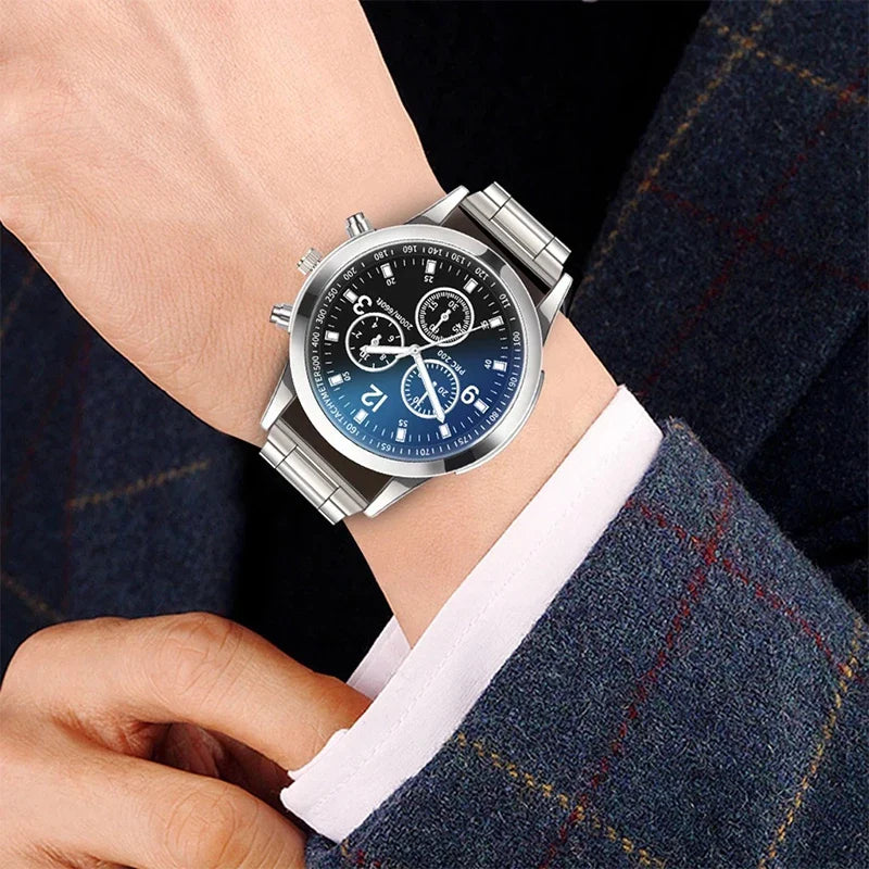 Men's Business Quartz Watch with Stainless Steel Band & Bracelet – 40mm Case (Single or 2-Pack)