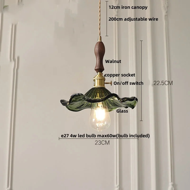 DecorBites™ Green Glass LED Pendant Light | Nordic Modern Copper Knob Switch Hanging Fixture