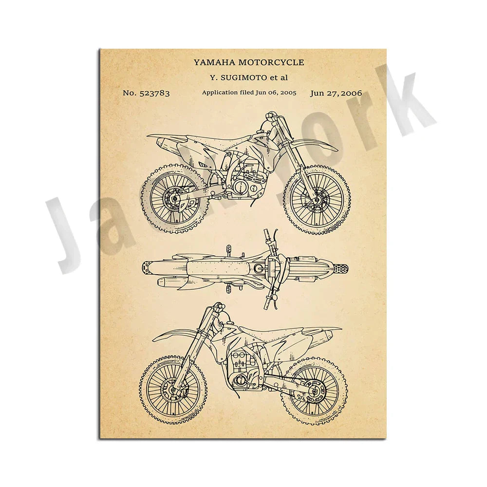 DecorBites™ Dirt Bike Patent Blueprint Poster Canvas Wall Art