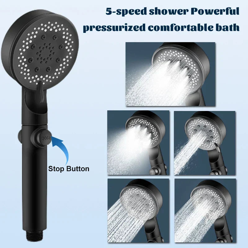 DecorBites™ Adjustable High-pressure Shower Head - 5 Modes, One-key Stop Water, Water-saving Hand-held