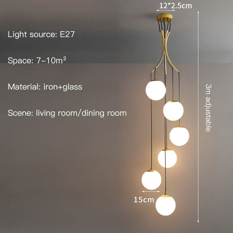 DecorBites™ Glass Ball LED Chandelier, Modern Minimalist Loft Villa Staircase Decor