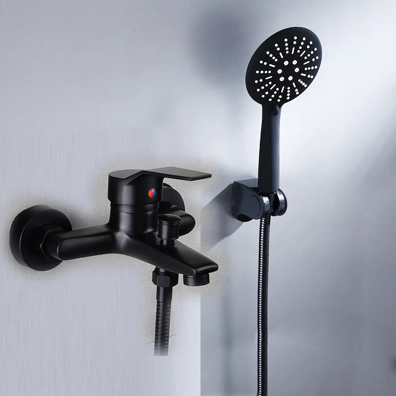 DecorBites™ Black Finish Wall Mounted Bathroom Shower Faucet with Handheld Mixer