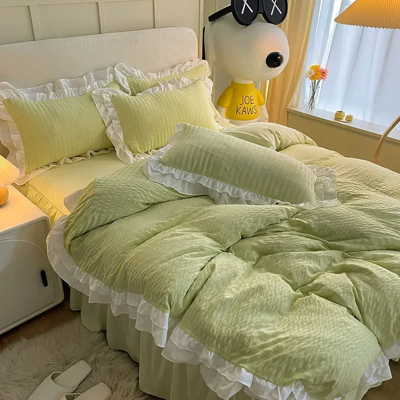 DecorBites™ Double-Layer Lace Bubble Cotton Bedding Set - Soft Skin-Friendly Bed Linens
