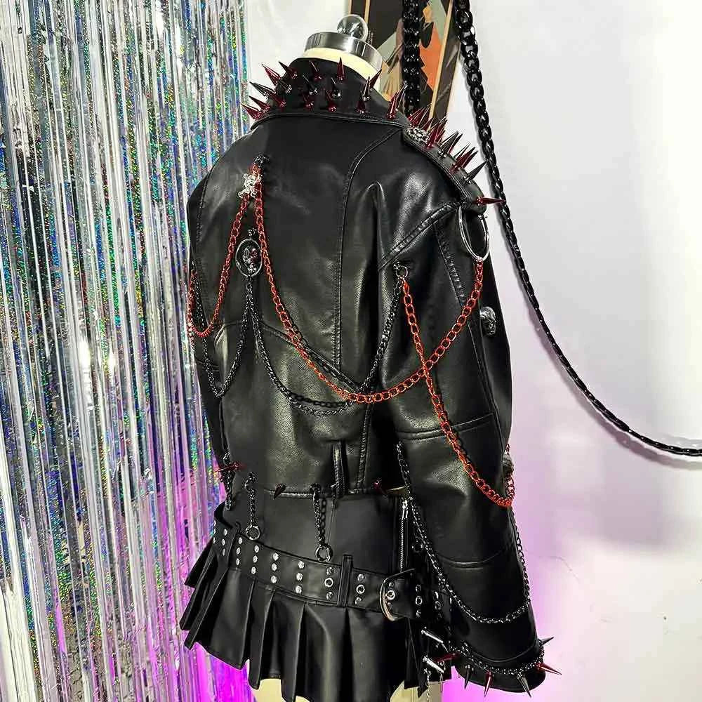 Women's PU Leather Skull Studded Jacket Vintage Hand Made Studded Rivet