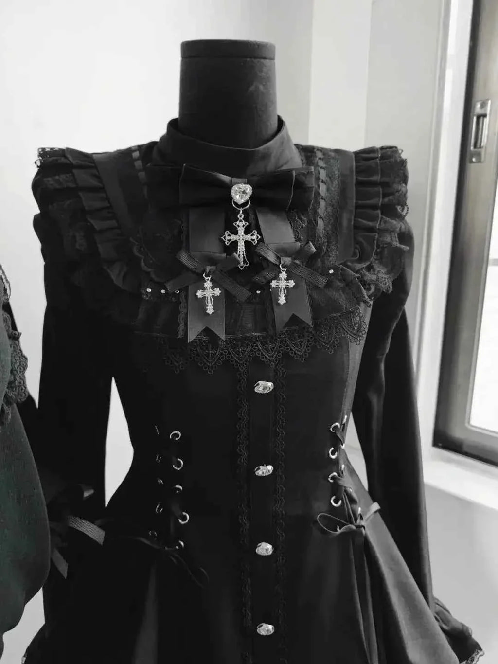 Y2k Aesthetic Lolita Style Bow Dress Set Women's Gothic Lace Flare Sleeve Button T-shirt Dress Punk Party Mini Dress