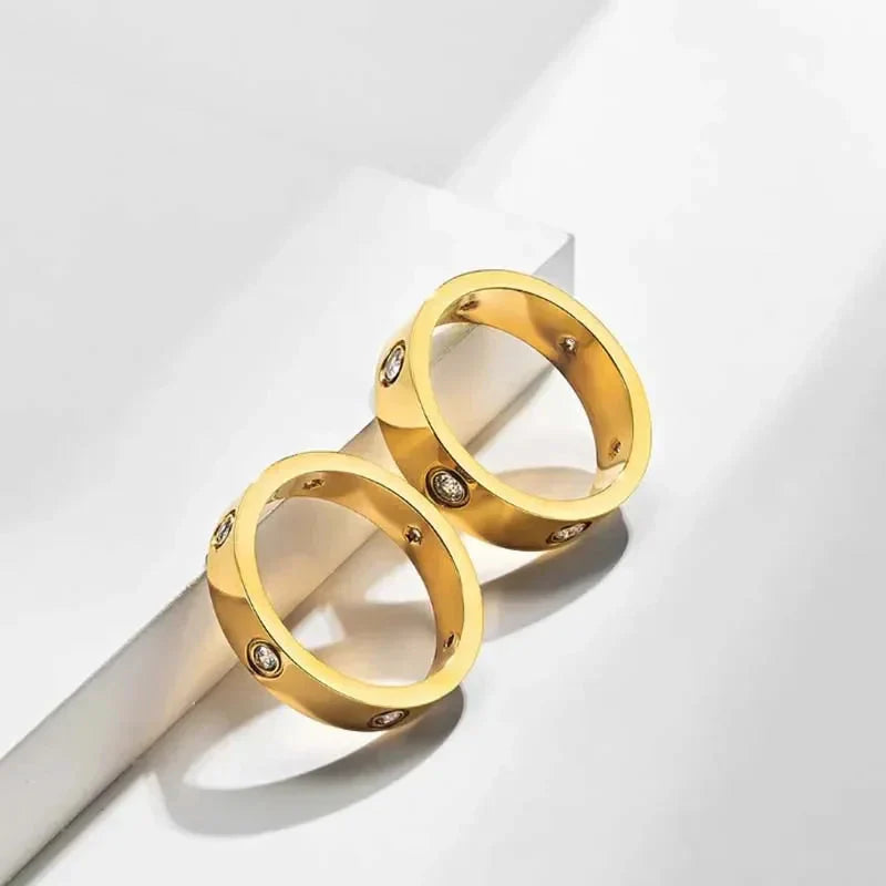 Dainty Cubic Zirconia Love Promise Rings For Women, Gold Plated Stainless Steel Wedding Band Jewelry To Girls Lover