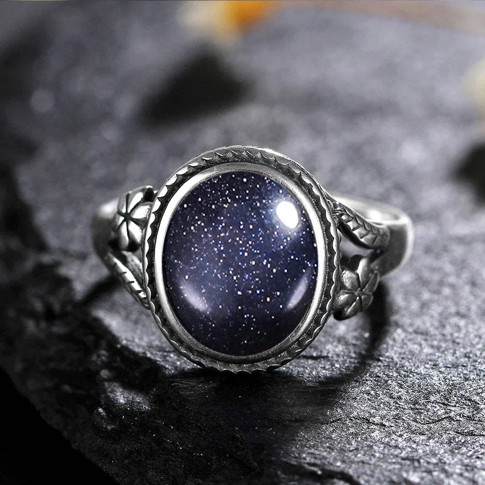 Sterling Silver Stone Oval Flower Ring
